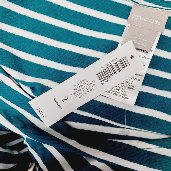 NEW Chico's Women's Striped Teal and White Tie-Front Top P3561 - Picture 8 of 9